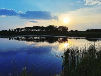 Scenic view of lake against sky during sunset