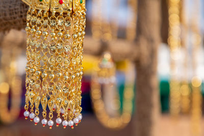 Golden jewelry at traditional emirati market in uae