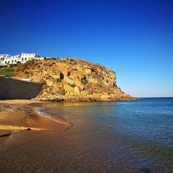 Scenic view of sea against clear blue sky