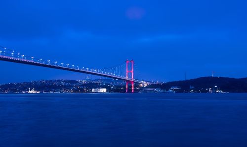 View of suspension bridge over river