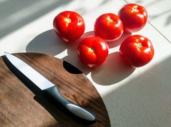 High angle view of tomatoes on table