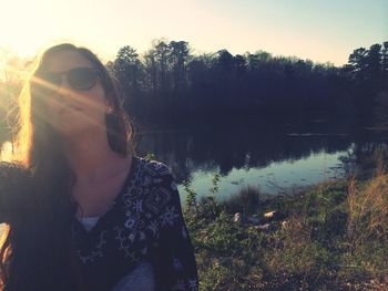 Reflection of woman in water