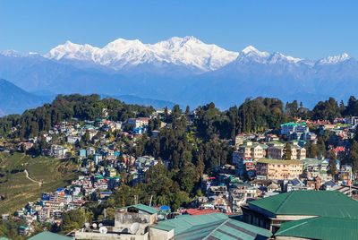 View of town against mountains