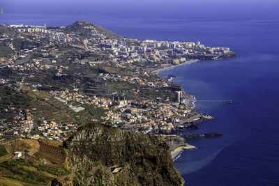 Aerial view of city at coastline