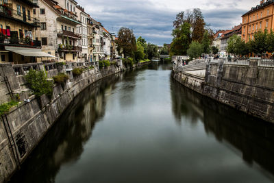 River amidst city against sky