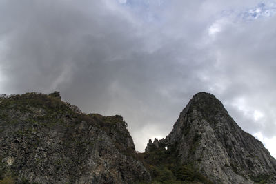 Low angle view of rock formation against sky