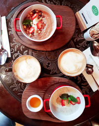 High angle view of coffee on table