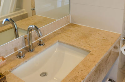 High angle view of sink in bathroom