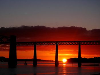 Bridge over river at sunset