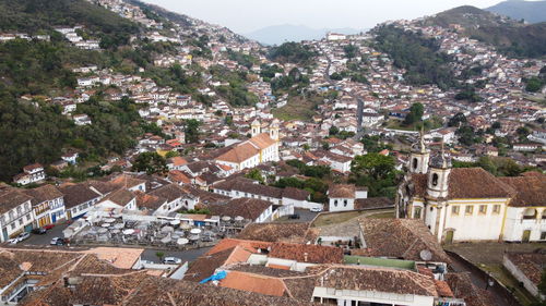 High angle view of buildings in town