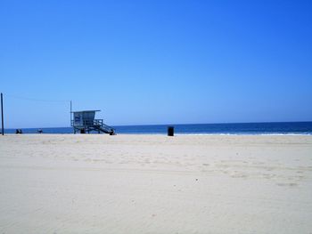 Scenic view of beach against clear blue sky
