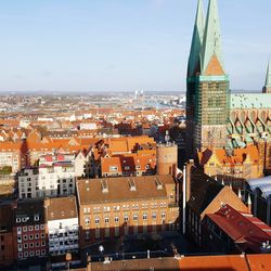 High angle view of buildings in city