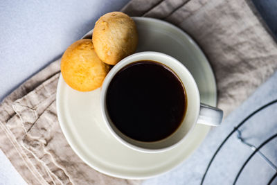 High angle view of coffee on table