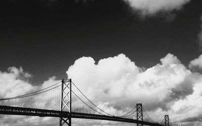 Low angle view of crane against cloudy sky