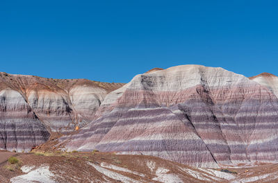 Landscape of purple striped badlands at blue mesa in petrified forest national park in arizona