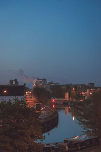 View of city lit up at night