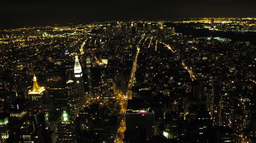 Aerial view of city at night