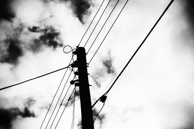 Low angle view of electricity pylon against sky