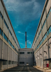 Low angle view of modern buildings against sky