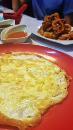 Close-up of breakfast served on table