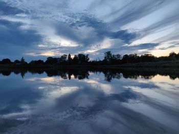 Scenic view of lake against sky during sunset