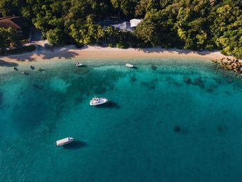 High angle view of sailboat in sea