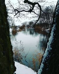 Scenic view of lake against sky during winter