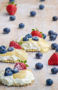 High angle view of dessert on table