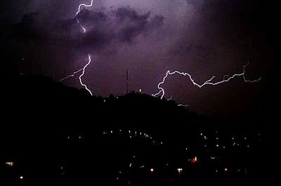 Lightning in sky at night