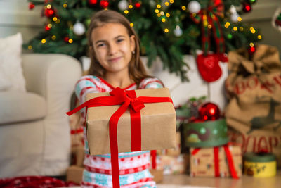 Close-up of christmas presents on table