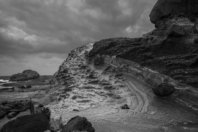 Rock formation on land against sky