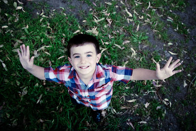 Portrait of boy looking up