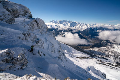 Scenic view of snowcapped mountains against sky
