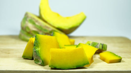 Close-up of fruits on cutting board