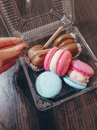 High angle view of dessert on table