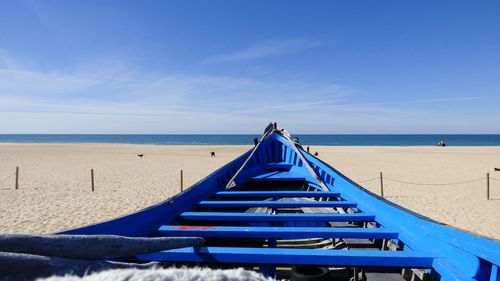 Scenic view of beach against blue sky