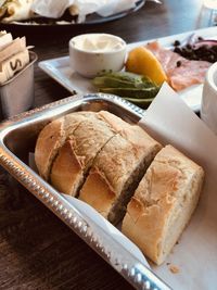 High angle view of breakfast on table