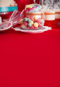 High angle view of ice cream on table