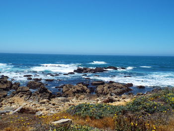 Scenic view of sea against clear sky