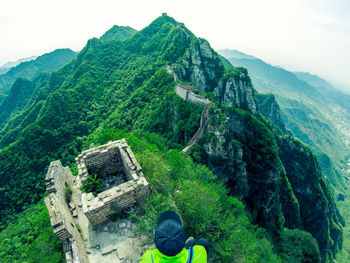 High angle view of mountains against sky