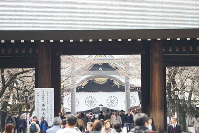 Group of people outside temple