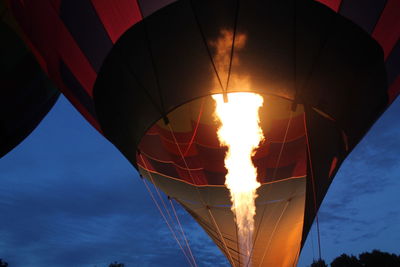 Low angle view of fire in hot air balloon