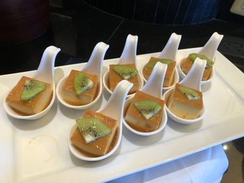 High angle view of various food on table