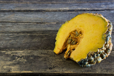 High angle view of yellow lemon on table