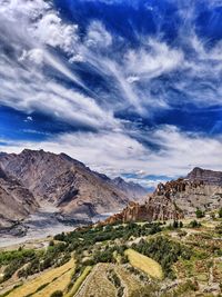 Scenic view of mountains against cloudy sky