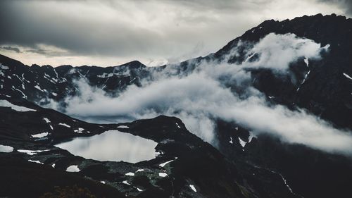 Scenic view of majestic mountains against sky