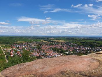 High angle view of townscape against sky