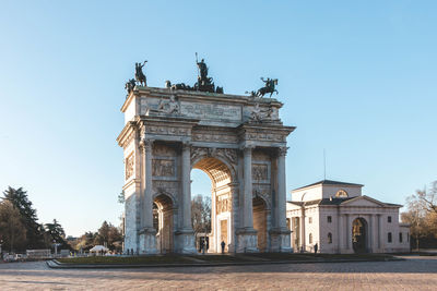 Porta sempione against clear sky in city