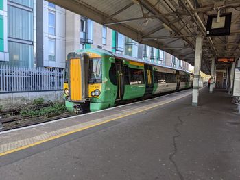 Train on railroad station platform