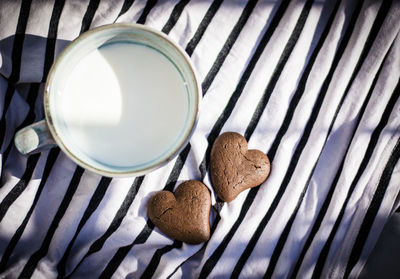 High angle view of drink on table